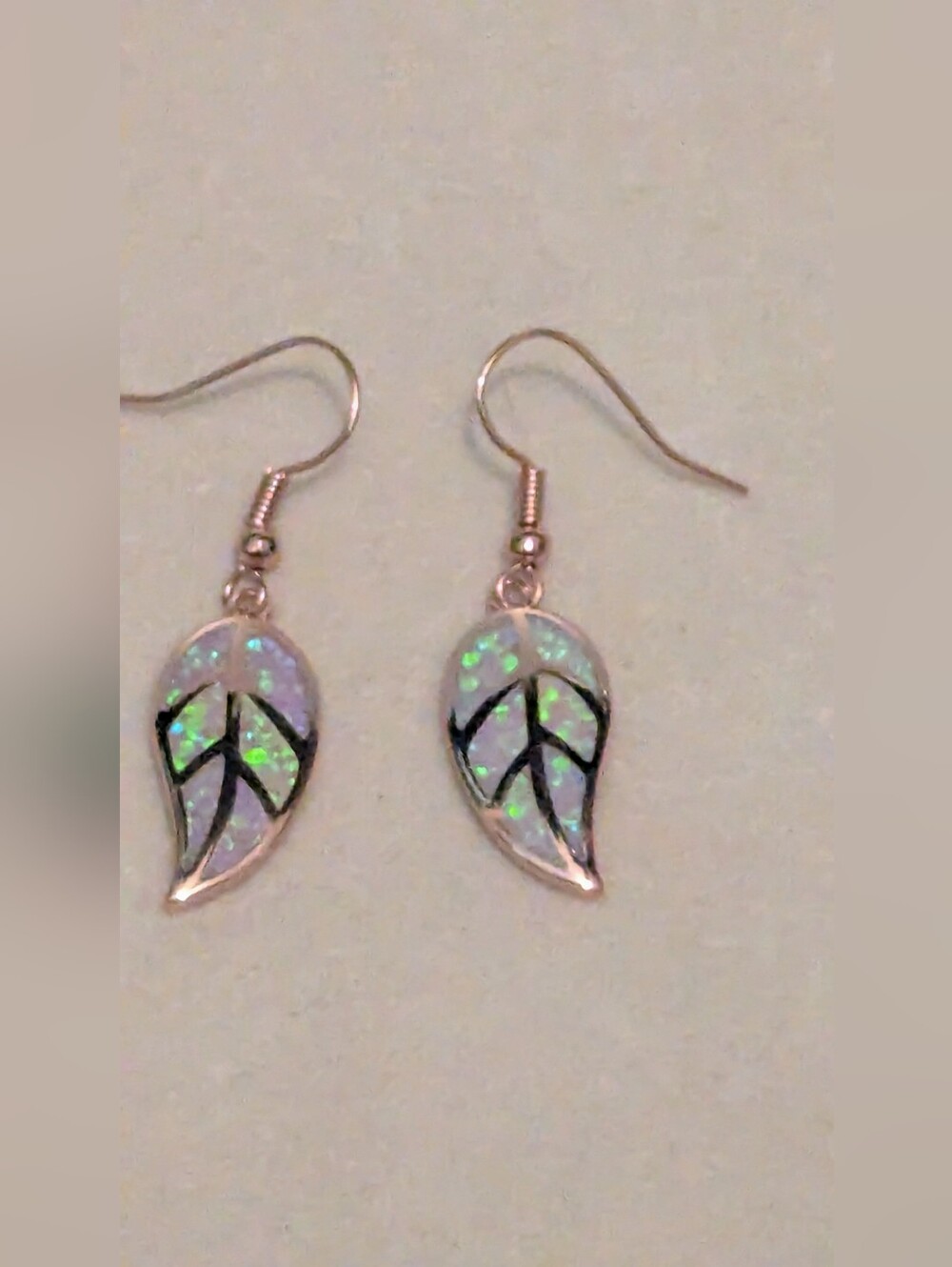 Iridescent Opal Leaf Drop Earrings -18kt Rose Gold Plated